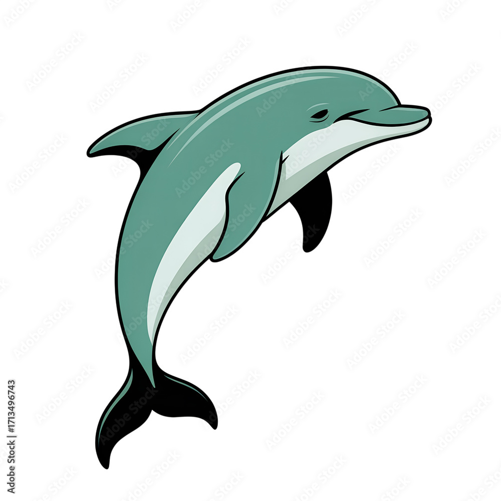Fototapeta premium Playful Teal Dolphin Cartoon Illustration, Leaping, Happy, Ocean Animal Graphic