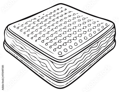 Illustration of a Mattress with Spring Top Contour Lines and Thick Sides