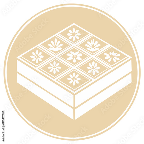 Traditional sweet dessert baklava cut into squares with floral patterns