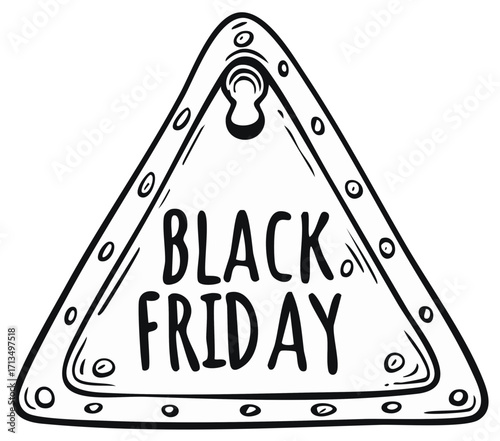 Cartoon drawing Black Friday triangle signal hanging reminder for shopping sale promotions discounts
