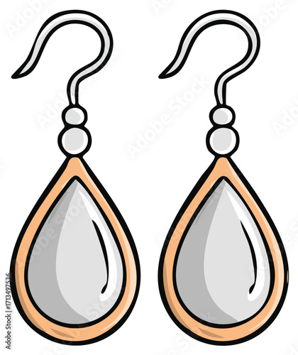Cartoon illustration of elegant teardrop dangle earrings with a precious gem