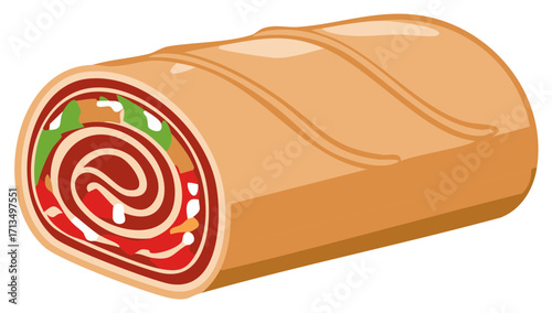Rolled Sandwich with Layers of Meat, Cheese, and Greens