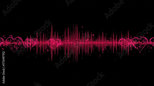 Soundwave design with hearts on black background evokes love and emotion
