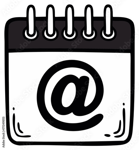 Illustration of a calendar with the at symbol or commercial at, depicting online contact details or information