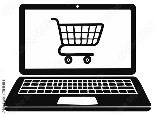 Laptop Computer with Shopping Cart Icon Illustrating Online Shopping