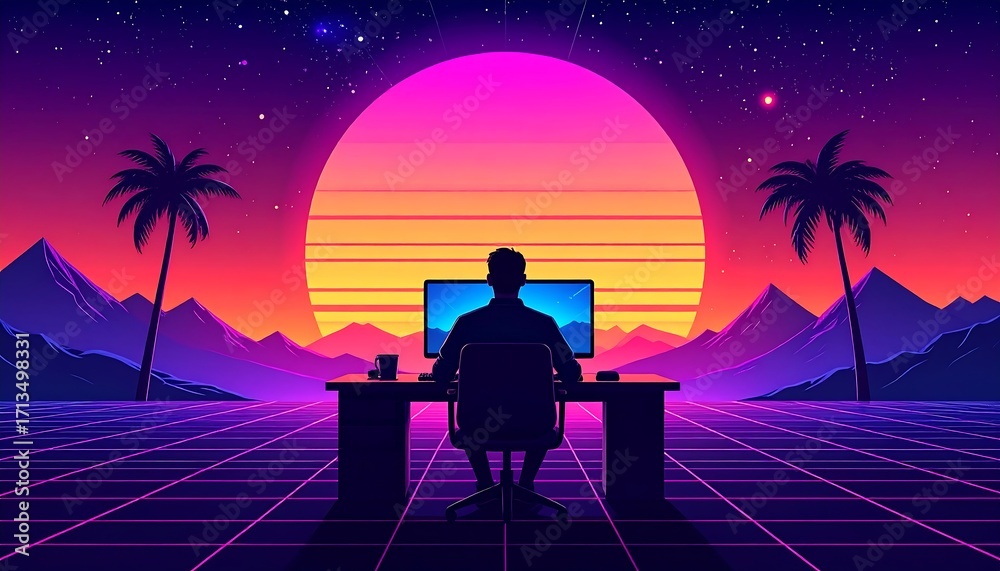 Obraz premium Retro Futuristic Work Scene