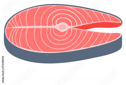 Fresh Salmon Steak Illustration Simple Cut of Fish Bright Red and Blue Colors Culinary Element Graphic
