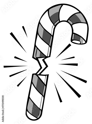 Broken Candy Cane Striped Treat Isolated Cartoon Illustration Celebration Festive Holiday Season Goodies