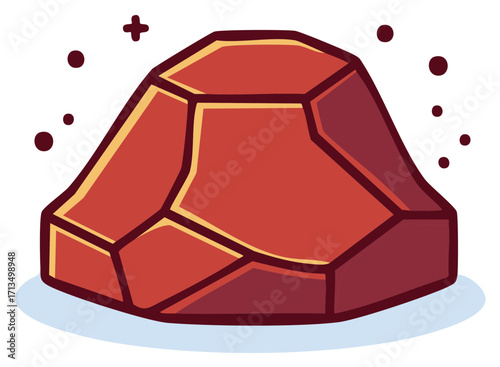 Red Gemstone Crystal Faceted Rough Rock with Sparkles Abstract Illustration