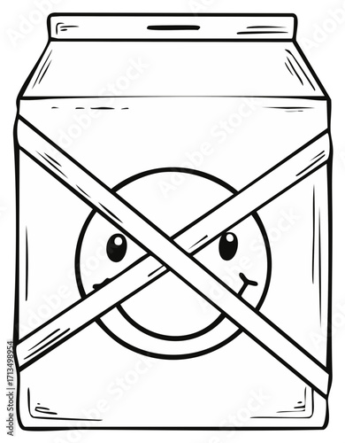 Hand drawn carton with a crossed out smiley face symbol line art illustration