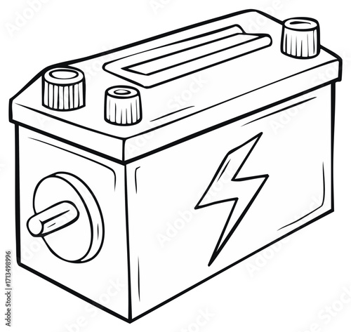 Illustration of a battery with lightning bolt, power source, energy concept, automotive