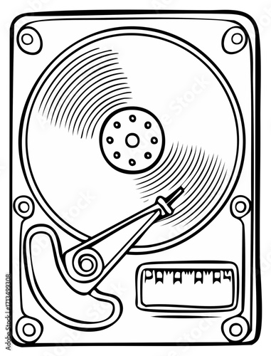 Stylized vector line illustration of a hard disk drive showing internal data storage components