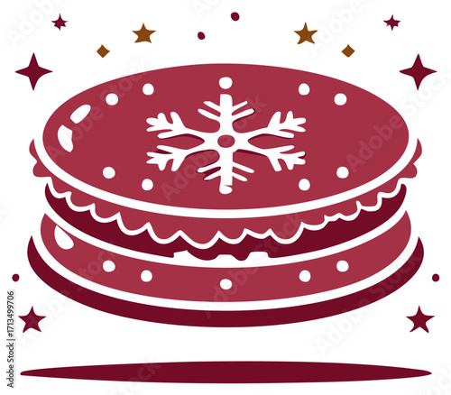 Winter Holiday Macaron Delight in Dark Red Tones with Snowflake and Stars for Festive Celebrations