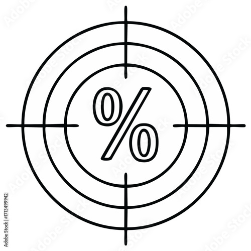 Target bullseye icon with percent symbol representing discount success or financial goals