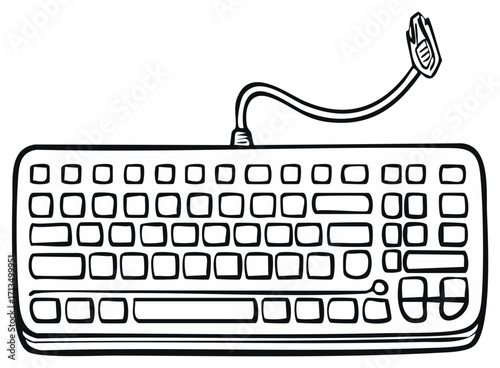 Outlined Drawing of a Keyboard with Cable and Connector