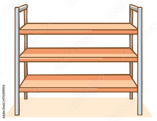 Cartoon illustration of empty storage shelves with three tiers