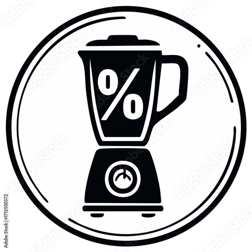 Blender icon featuring a percentage discount design within a round border, advertising sale benefits and opportunities