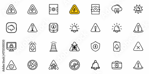 Collection of  Diverse warning and alert icons convey danger, notifications, and important system status updates clearly