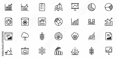 Collection of  Diverse business and growth icons offer visual data insights, strategy planning, and modern analytics concepts.