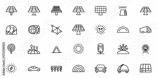 Collection of  Modern clean icons represent renewable energy, technology, and sustainable living concepts