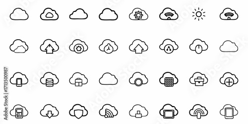 Collection of  Modern cloud technology icons for digital business solutions and data management concepts