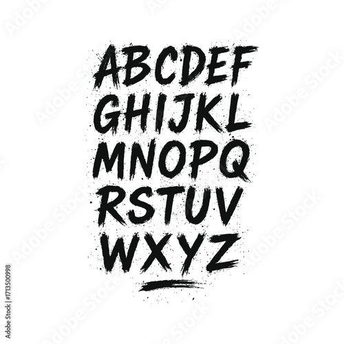 Artistic handcrafted brush stroke alphabet font letters for unique design projects and creative typography applications