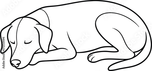 Sleeping Dog Line Art. Outline Vector Illustration of a Relaxed Pet on Transparent Background.
