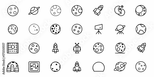 Collection of  Explore the cosmos with stunning rocket, planet, and moon icons for your next space project