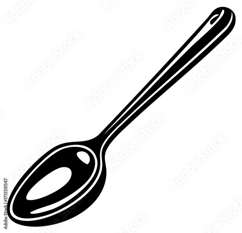Spoon illustration, vector graphic, silverware for eating, black and white cutlery