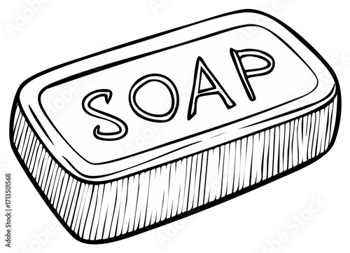 Hand drawn soap bar with the word SOAP etched on its surface clean hygiene concept