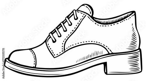 Classic lace up dress shoe in a black and white hand drawn sketch illustration style