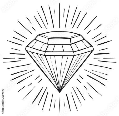 Hand-drawn illustration of a sparkling diamond with radiating lines
