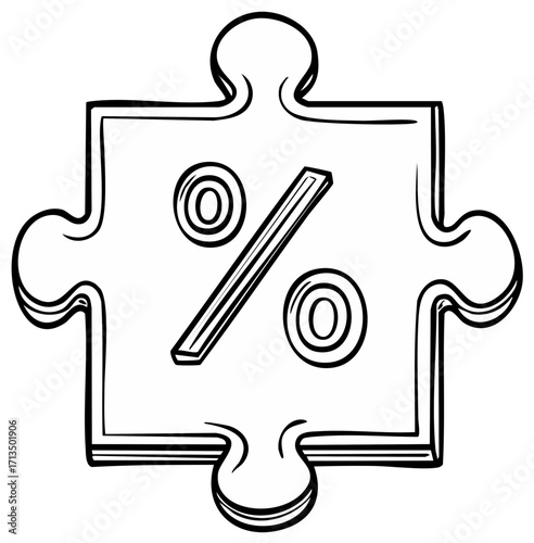 Single puzzle piece featuring a hand drawn percentage sign symbol in black and white
