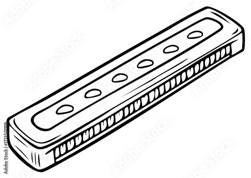 Harmonica music instrument in black and white illustration