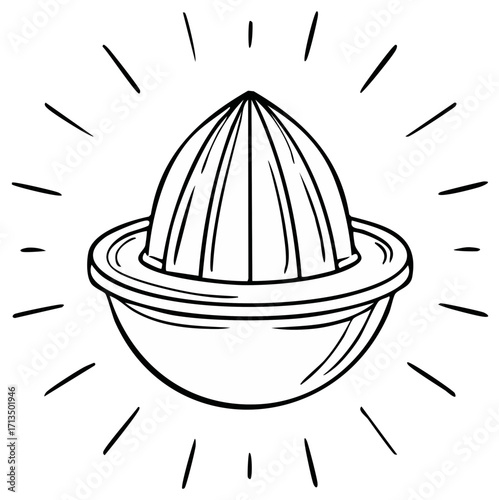 Hand Drawn Black and White Citrus Juicer with Bursting Rays