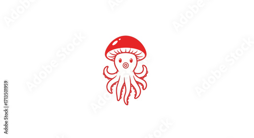 Cute cartoon octopus character wearing a red mushroom cap stylized illustration.