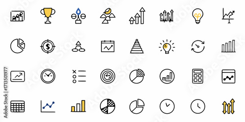 Collection of  Professional business icons for presentations, strategy, growth, finance, and success metrics dashboard