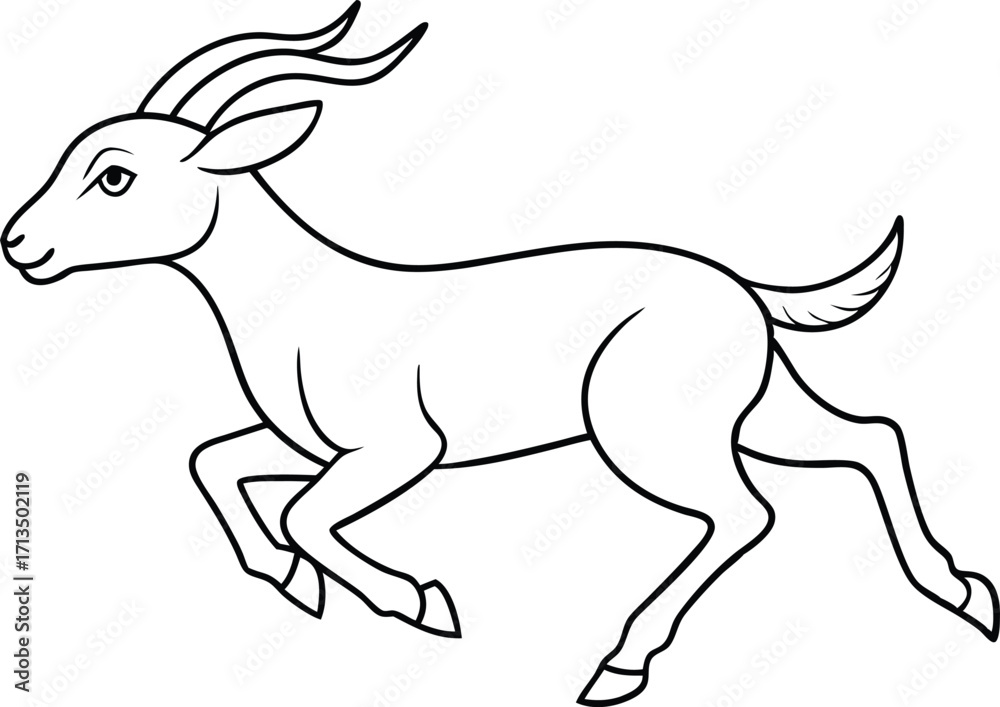 Obraz premium Goat Running Outline Vector Illustration. Animal Silhouette in Motion, Line Art Style.