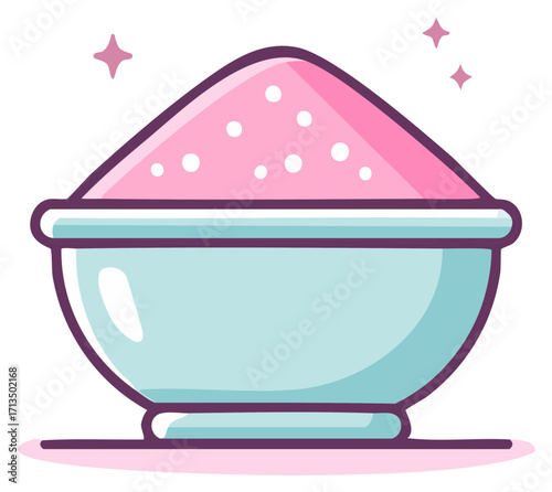 Bowl of pastel pink powder with white flecks and sparkling stars