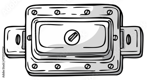 Hand Drawn Illustration of a Metal Junction Box with Screw Fasteners