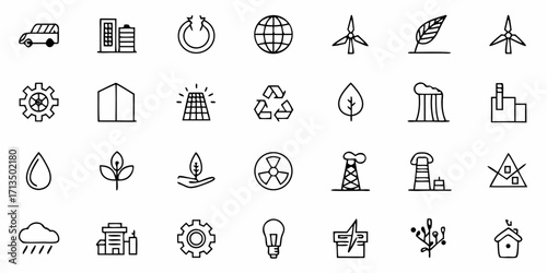 Collection of  Modern icons for eco-friendly business, renewable energy, and sustainable living concepts