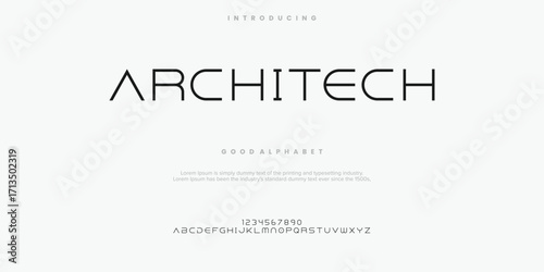Architech Modern minimal abstract alphabet fonts. Typography technology, electronic, movie, digital, music, future, logo creative font. vector illustration