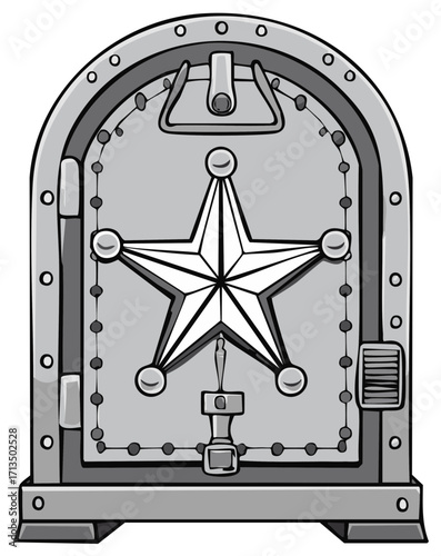 Heavy Vault Door with Star Decoration and Industrial Handle Illustration