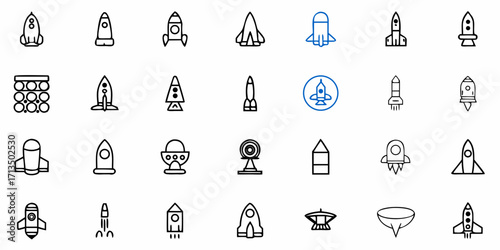 Collection of  Diverse rocket icons symbolizing space exploration and future technology innovations