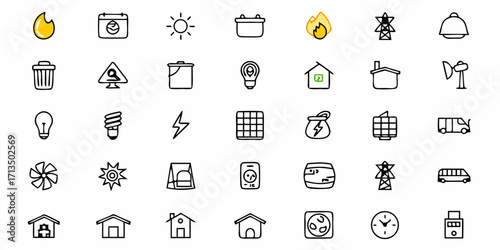 Collection of  Vibrant energy and sustainability icons for modern eco-conscious projects and clean technology concepts