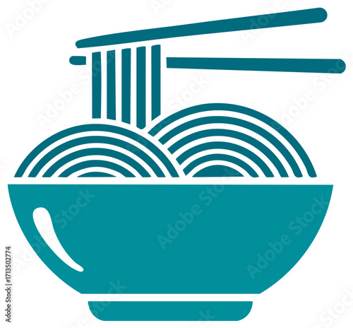 Stylized Teal Bowl of Noodles with Chopsticks Asian Cuisine Vector Graphic