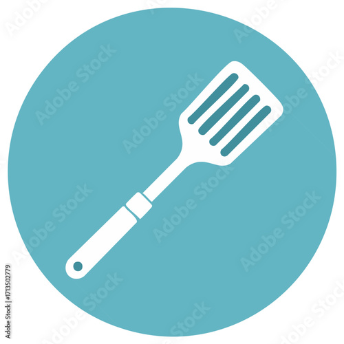 Cooking Spatula Kitchen Utensil Icon on Circular Turquoise Blue Background