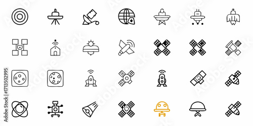 Collection of  Discover modern space technology and science icons for your next project, representing innovation and connectivity.