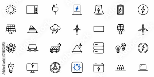 Collection of  Modern energy icons collection for clean power, technology, and sustainable solutions