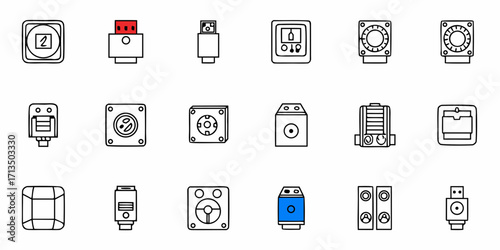 Collection of  Modern electronic component icons and symbols for technology and innovation projects